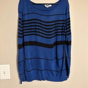 NY Collection Women's XL Royal Blue Black Striped Long Sleeve Knit Sweater NWOT